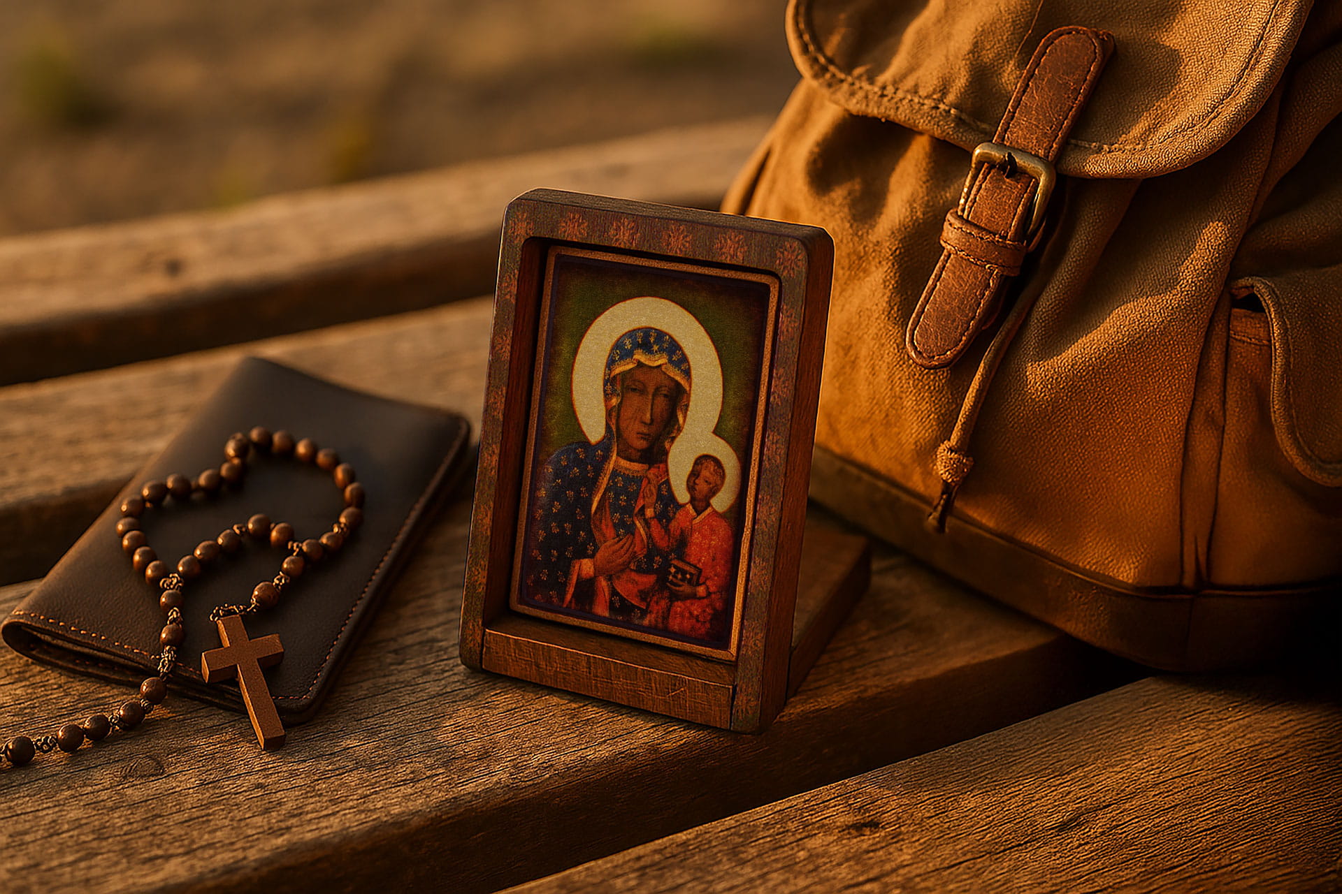 Ikona Podróżna Matka Boska Częstochowska 6,5 x 8,5 cm – Drewniana, Ręcznie Złocona, z Etui – Prezent Religijny