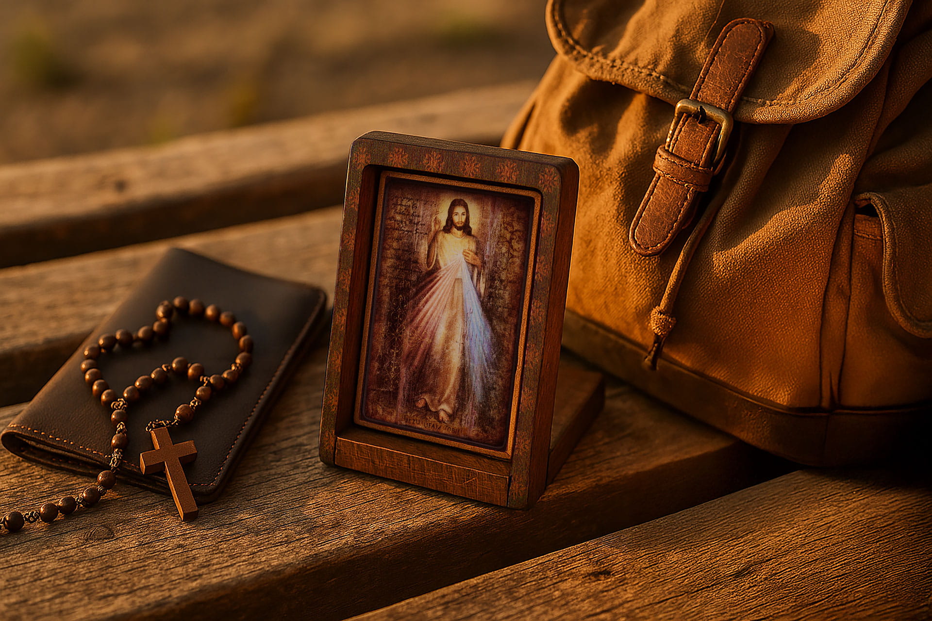 Ikona Podróżna Jezu Ufam Tobie 6,5 x 8,5 cm – Drewniana, Ręcznie Złocona, z Etui – Prezent Religijny